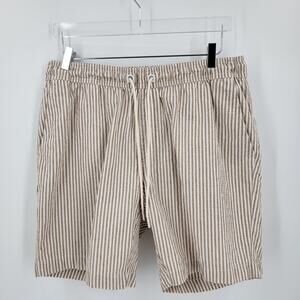 Common People Shorts Mens XL Tan White Stripe Seersucker Pockets Stretch Waist
